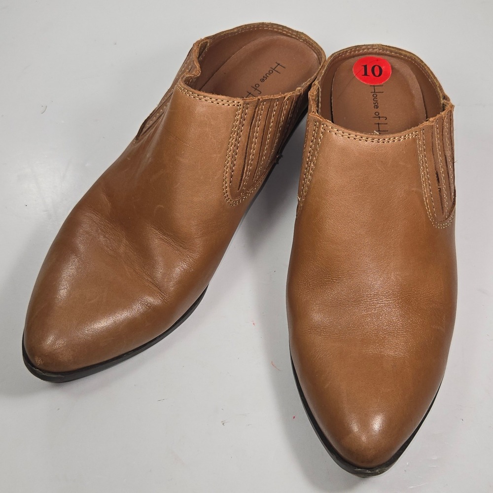 House of Harlow 1960 Rowenm Wheat Tan Leather‎ Pointed Toe Mules F35451 Size 10M